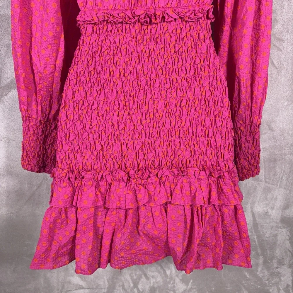 Alexis Marilena Smocked Dress Womens Small Pink Polka Dot Off Shoulder